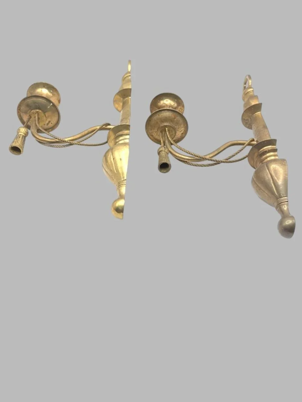 Vintage Brass Wall Sconce Candle Holder Pair Tassel Hollywood Regency